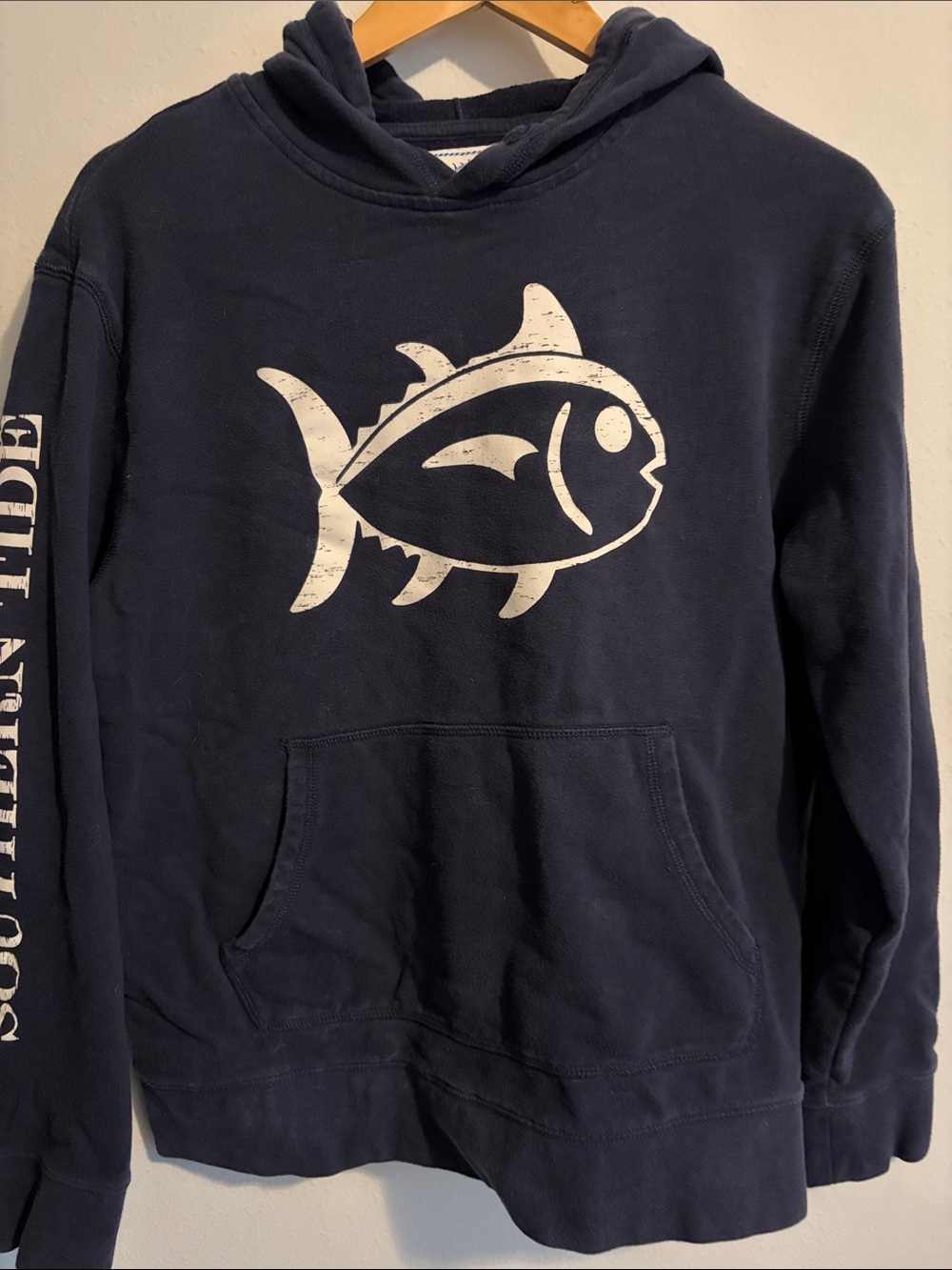 Southern Tide Navy Hoodie with White Fish Graphic